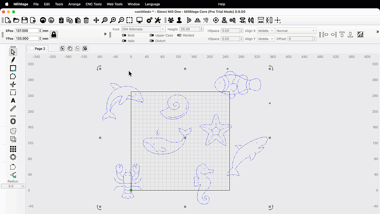 Demo of the True Nesting process with assorted aquatic themed graphics