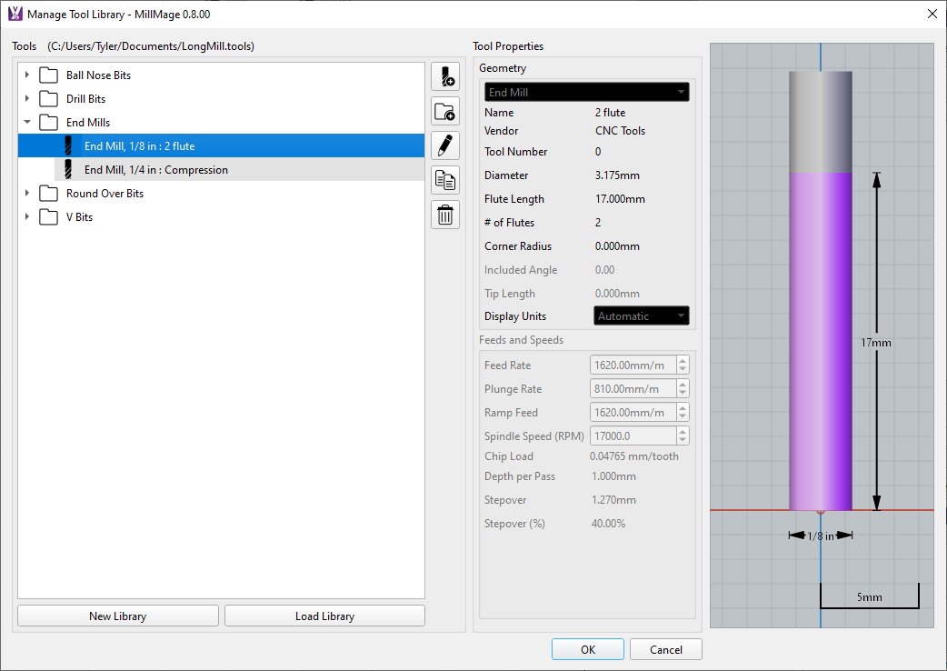Screenshot showing a tool library